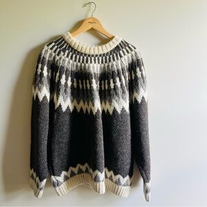 Lands End Pullover Sweater Womens Large Nordic Fair Isle alpaca/wool Knit Chunky